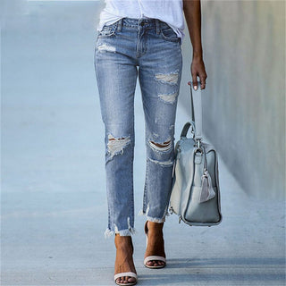 High-Waist Ripped Skinny Denim Pants | Virella