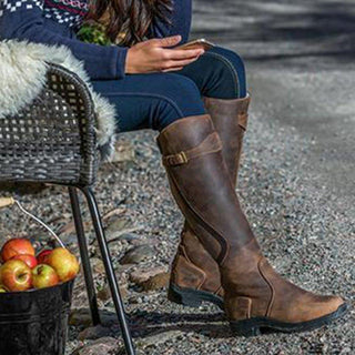 Knee-High Buckle Detail Square Heel Boots | Valenna