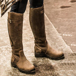 Knee-High Buckle Detail Square Heel Boots | Valenna