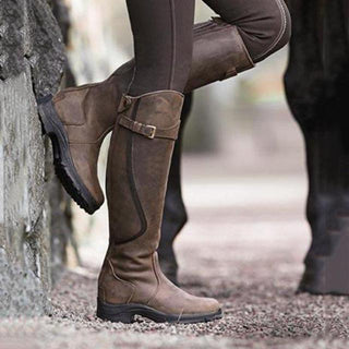 Knee-High Buckle Detail Square Heel Boots | Valenna