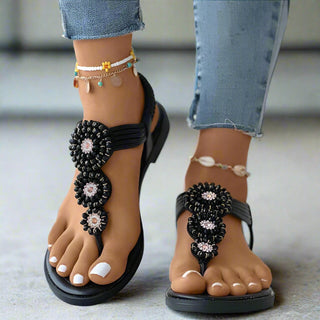 Elegant bohemian flat sandals with beaded detail for women | Aria