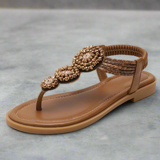 Elegant bohemian flat sandals with beaded detail for women | Aria