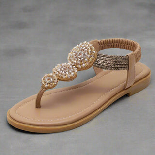Elegant bohemian flat sandals with beaded detail for women | Aria