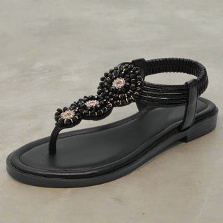 Elegant bohemian flat sandals with beaded detail for women | Aria