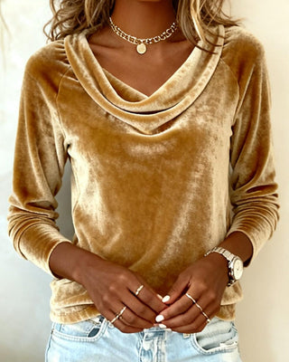 Drape-Neck Velvet Top – Refined Fluid Silhouette | Margaret