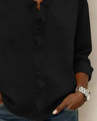 Blouse with ruffled V-neck and long sleeves for women | Indie