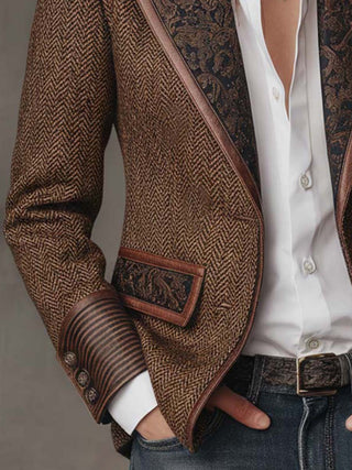Herringbone Tweed Blazer With Printed Panels | Arden