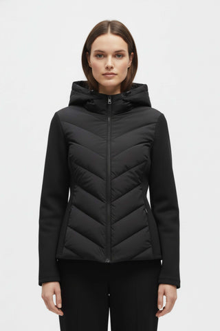 Hooded puffer jacket with sleek silhouette for women | Caurelle