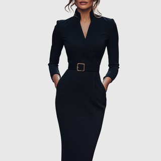 Refined everyday long-sleeve midi dress for women | Claribel