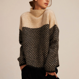 Arla Chevron Turtleneck Sweater – Relaxed Cashmere Blend Knit