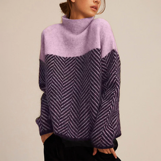 Arla Chevron Turtleneck Sweater – Relaxed Cashmere Blend Knit