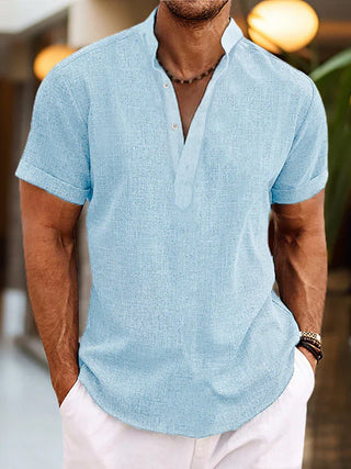 Silas Linen Shirt – Breathable Summer Henley with Short Sleeves