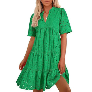 Chic hollow-out lace ruffle mini dress for women | Cosima
