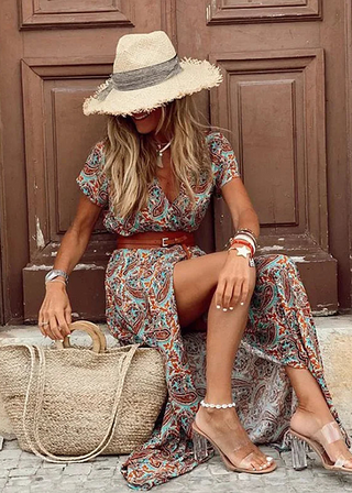 Airy Boho Maxi Dress with Matching Belt | Justine