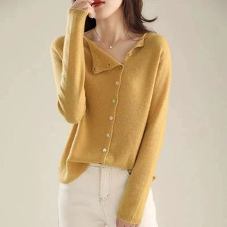 Asymmetric button knit sweater for women | Liora