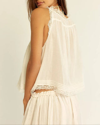 Vintage lace-trim tank and wide-leg pants set for women | Mirelle