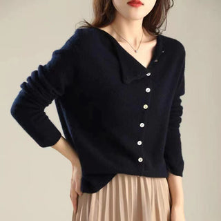 Asymmetric button knit sweater for women | Liora