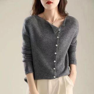 Asymmetric button knit sweater for women | Liora