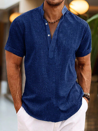 Silas Linen Shirt – Breathable Summer Henley with Short Sleeves