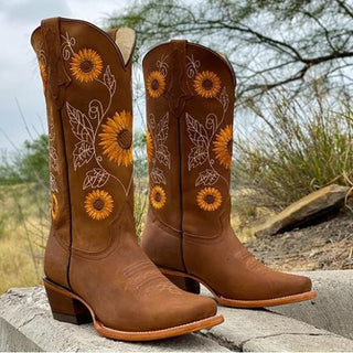 Embroidered cowboy boots with sunflower detail for women | Samantha