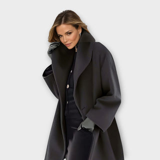 Rounded Collar Long Coat – Refined Relaxed Silhouette | Avery