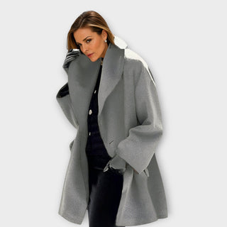 Rounded Collar Long Coat – Refined Relaxed Silhouette | Avery