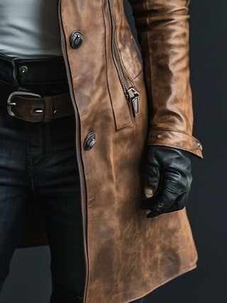 Vintage Fur Collar Zip Faux Leather Coat | Valeria