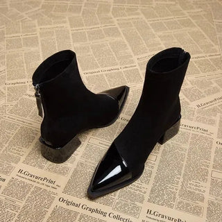 Gracia Suede Ankle Boots – Patent Detail with Block Heel