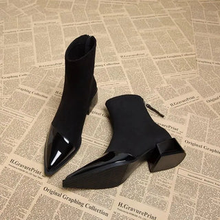 Gracia Suede Ankle Boots – Patent Detail with Block Heel