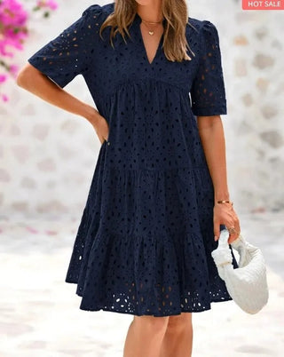 Chic hollow-out lace ruffle mini dress for women | Cosima