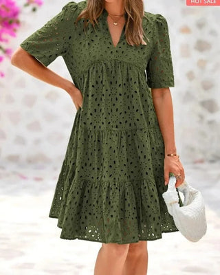 Chic hollow-out lace ruffle mini dress for women | Cosima