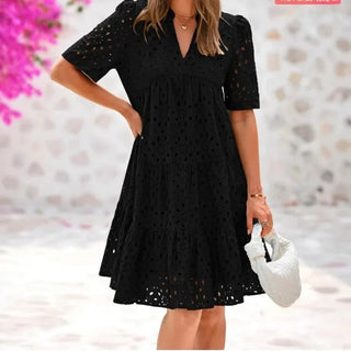 Chic hollow-out lace ruffle mini dress for women | Cosima