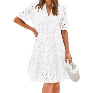 Chic hollow-out lace ruffle mini dress for women | Cosima