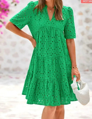 Chic hollow-out lace ruffle mini dress for women | Cosima
