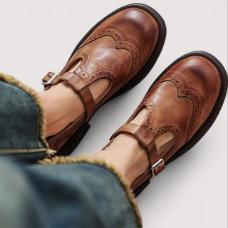 Elegant leather mary jane everyday flats for women | Louisa