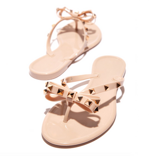 Gold Studded Bow Jelly Thong Sandal | Stella