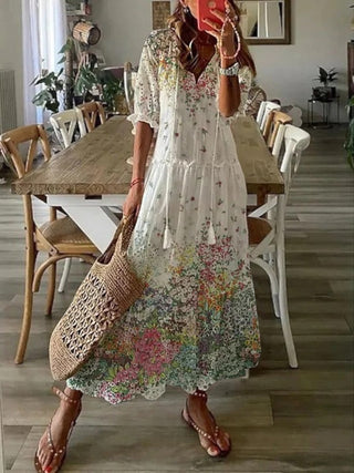 Boho vintage V-neck summer dress for women | Sophia
