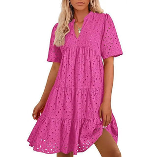 Chic hollow-out lace ruffle mini dress for women | Cosima