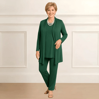 Three-piece cardigan, top and pants set for women | Rosy