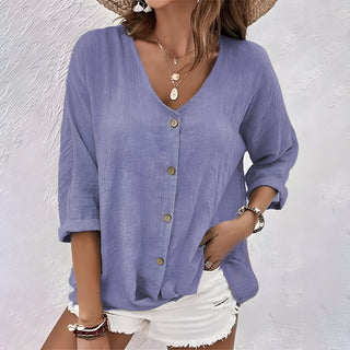 Relaxed V-Neck Button-Up Blouse | Marcia