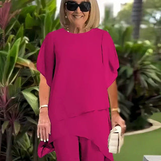 Chic irregular top and trousers set for women | Herlene