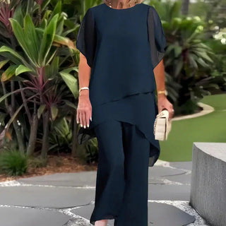 Chic irregular top and trousers set for women | Herlene