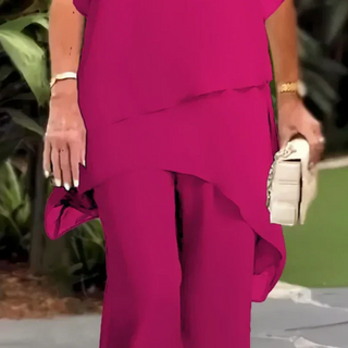 Chic irregular top and trousers set for women | Herlene
