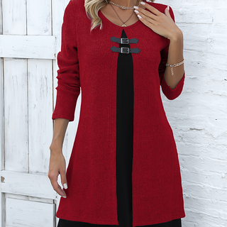 Elegant A-line knee-length two-piece effect dress for women