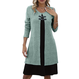 Elegant A-line knee-length two-piece effect dress for women