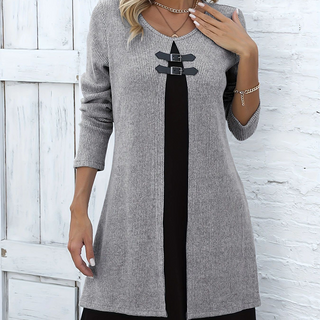 Elegant A-line knee-length two-piece effect dress for women