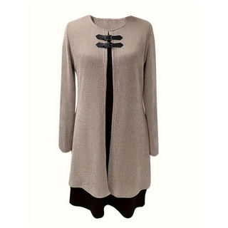 Elegant A-line knee-length two-piece effect dress for women