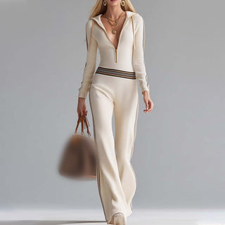 Chic sport-luxe hooded everyday jumpsuit for women
