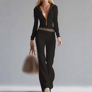 Chic sport-luxe hooded everyday jumpsuit for women