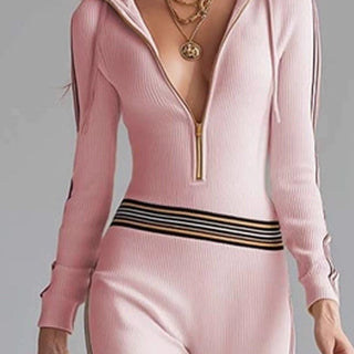 Chic sport-luxe hooded everyday jumpsuit for women